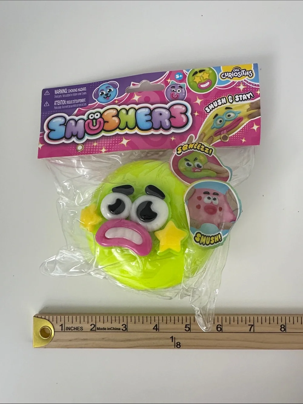 SMUSHER Orb Neon Green Star Face Squishy Toy - Funny Sensory Smush Fidget, NEW